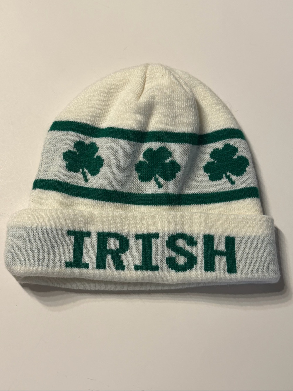 Irish Beanie Hat in White and Green